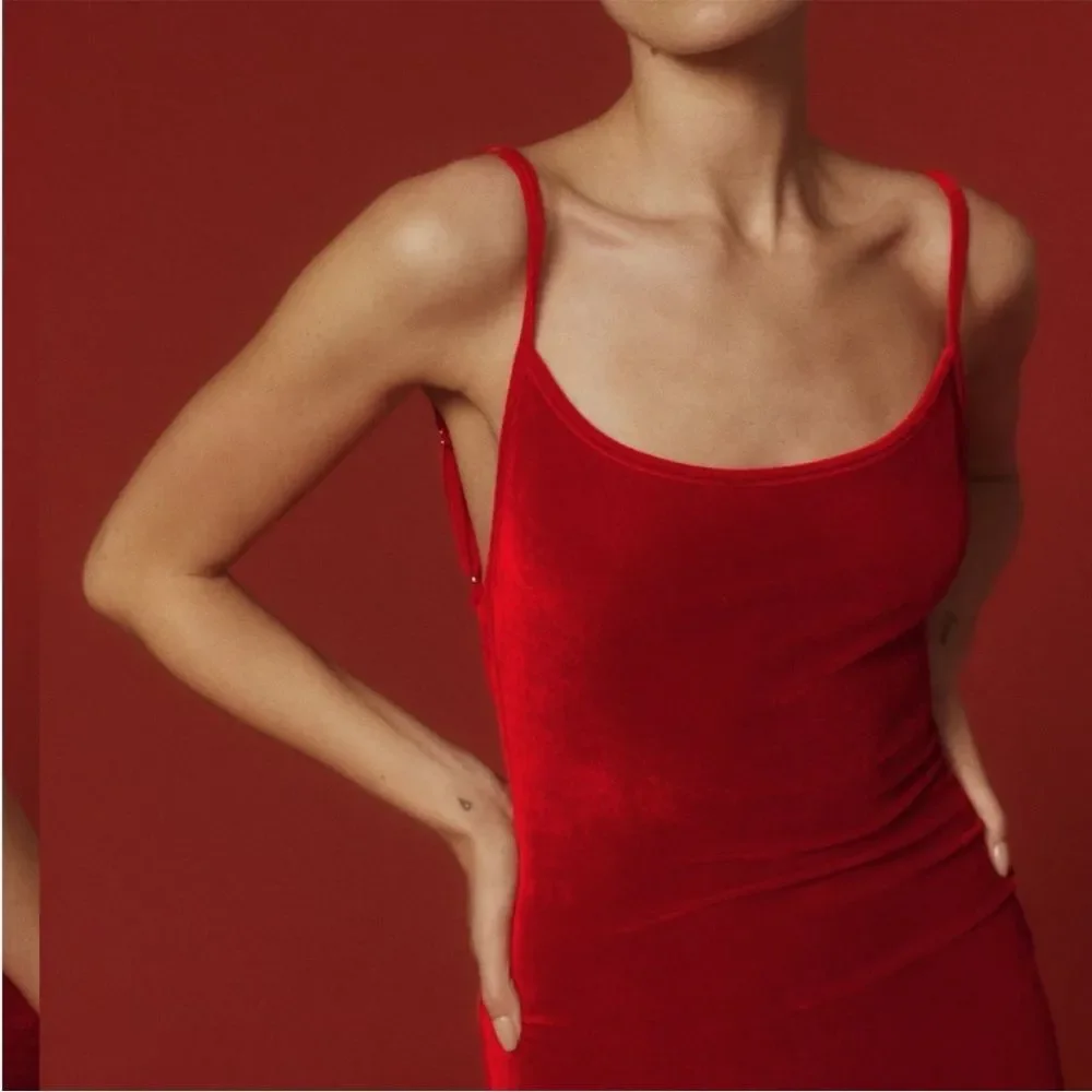 New Reformation‎ Merel Velvet Midi Dress Red Scoop Back Adjustable Strap Sz XS